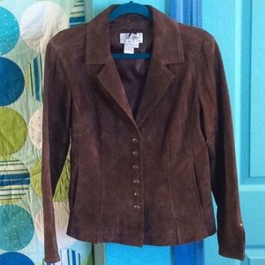 100% SUEDE BROWN SNAP UP JACKET SIZE MEDIUM